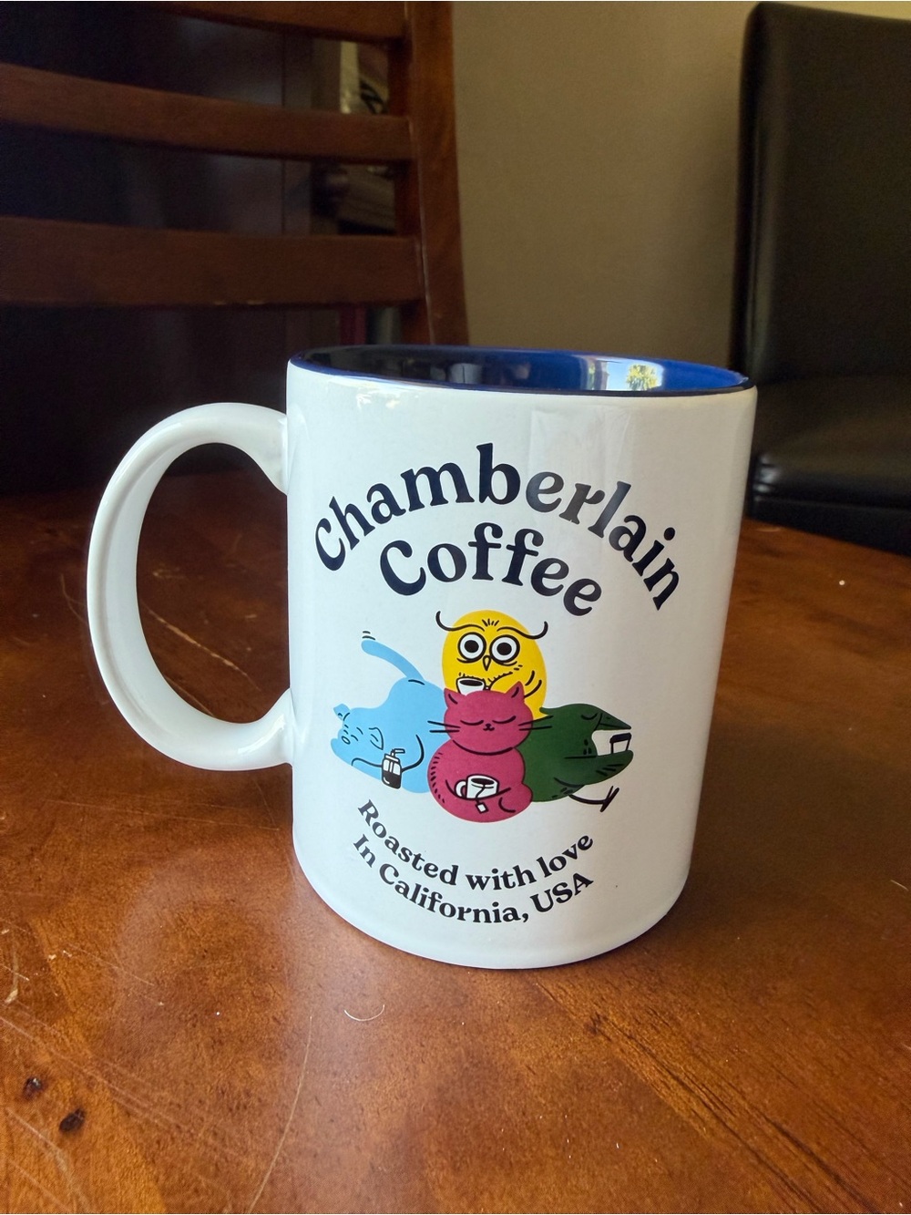 Chamberlain Coffee White Ceramic Mug with Colorful Cat Design